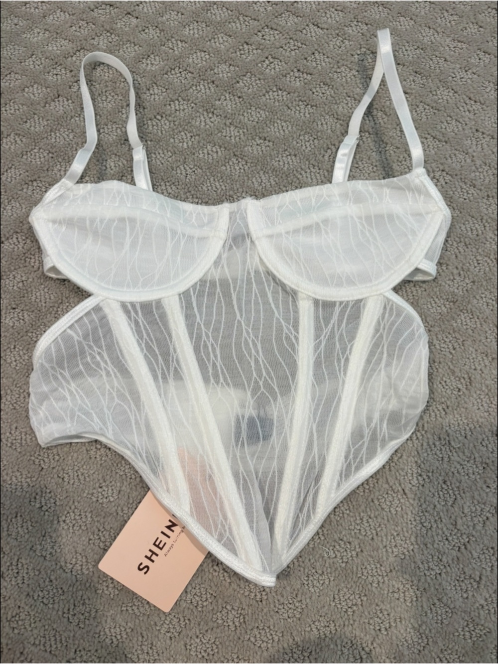 SHEIN BAE White Sheer Mesh Bralette Corset Top